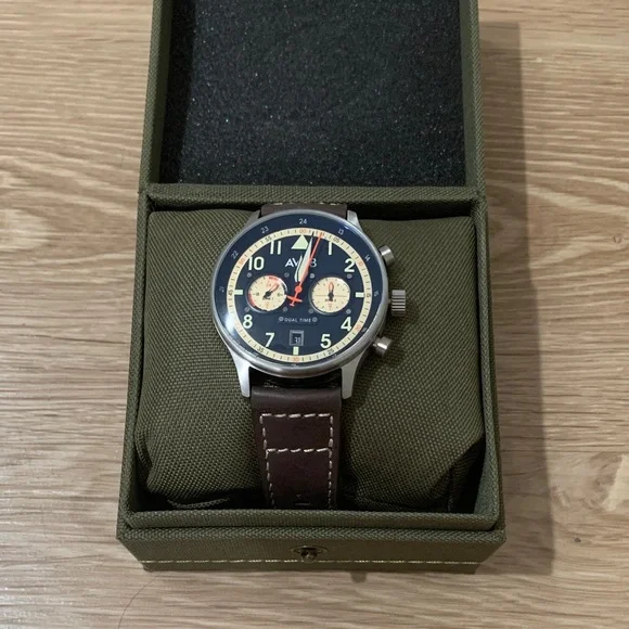 Dual Time Black and Brown Leather Men's Watch - Picture 2 of 4